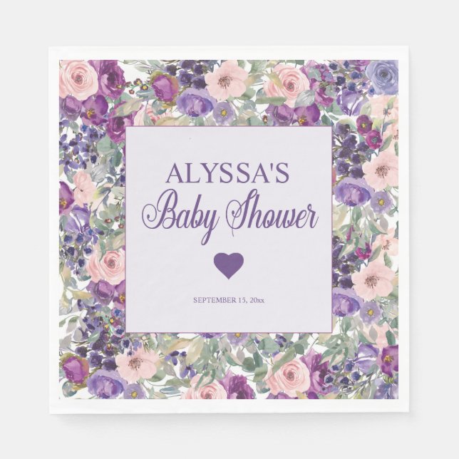 Serviette En Papier Petit Baby shower de fille rose violet (Devant)