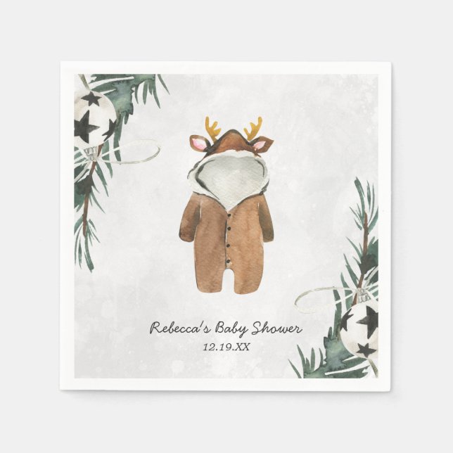 Serviette En Papier Petit Baby shower de Noël Reindeer Personnalisé (Devant)