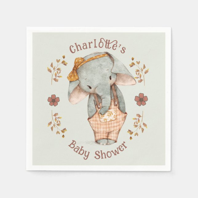 Serviette En Papier Petit Baby shower Eléphant fille (Devant)