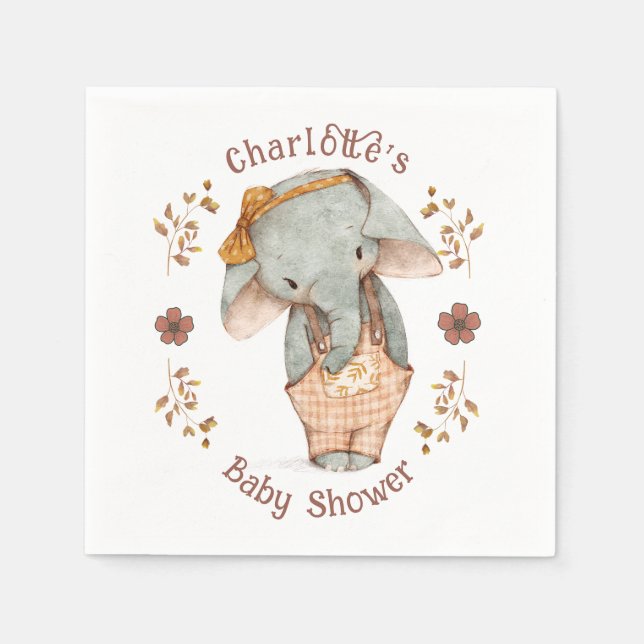 Serviette En Papier Petit Baby shower Eléphant fille (Devant)