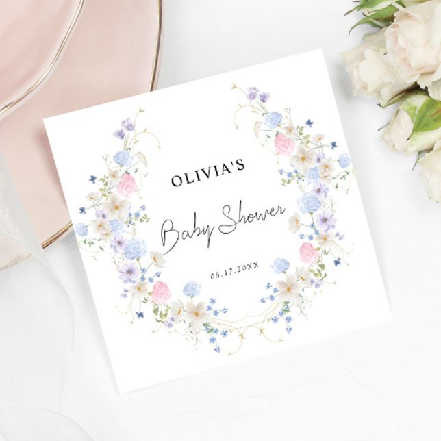 Serviette En Papier Petit Baby shower Fleur sauvage rose pourpre (Créateur téléchargé)