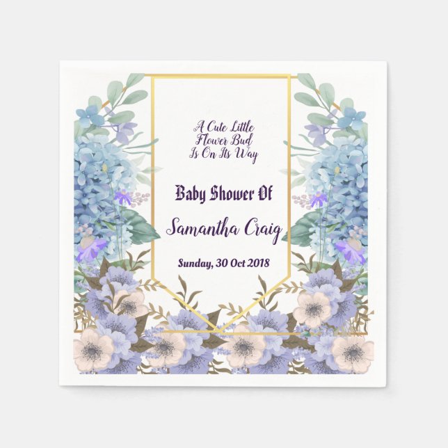 Serviette En Papier Petit Baby shower Hydrangea bleu doux (Devant)