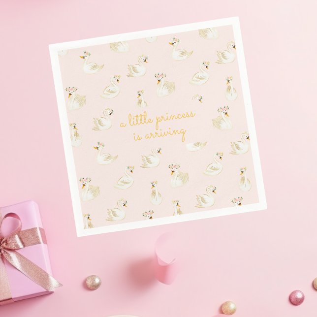 Serviette En Papier Petit Baby shower Princesse du cygne rose jaune (A little princess is arriving baby shower watercolor swan custom napkin)