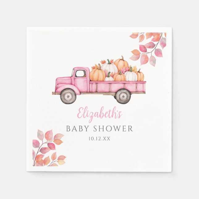 Serviette En Papier Petit Baby shower rose Citrouille - fond photo (Devant)
