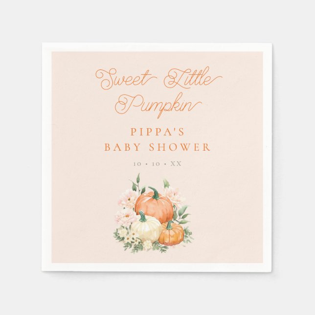 Serviette En Papier Petit Baby shower rose et orange doux Citrouille (Devant)