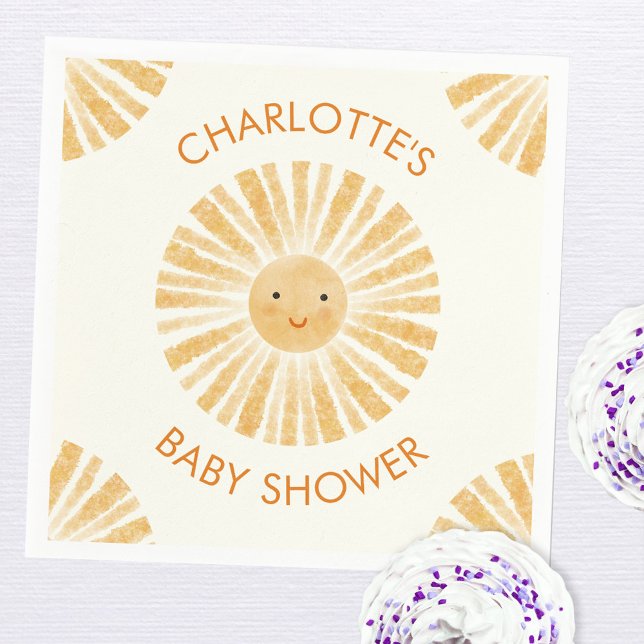 Serviette En Papier Petit Baby shower Sunshine Personnalisé (Little ray of sunshine personalized baby shower party paper napkins)