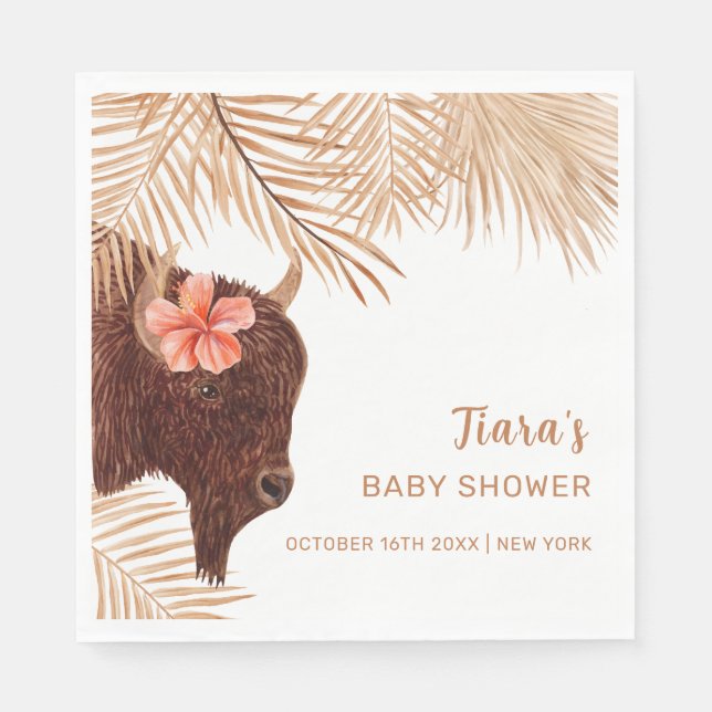 Serviette En Papier Petit Boho Floral Saint-Vache Baby shower de fille (Devant)