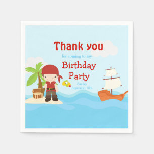 Serviette En Papier Petit Brunette Pirate Boy en rouge Anniversaire