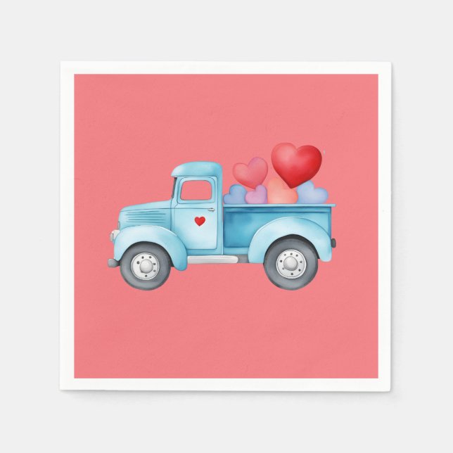 Serviette En Papier Petit Camion bleu Saint Valentin (Devant)