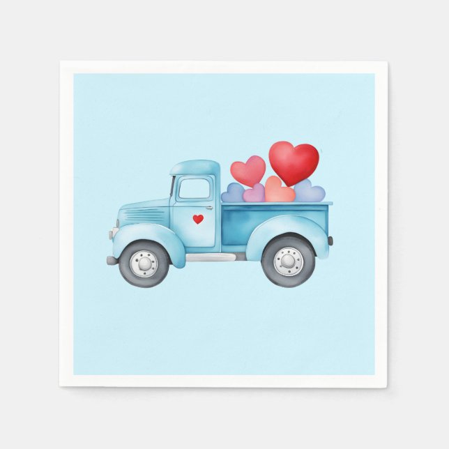 Serviette En Papier Petit Camion bleu Saint Valentin (Devant)