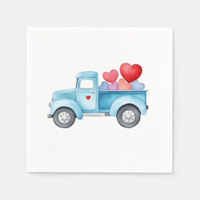 Serviette En Papier Petit Camion bleu Saint Valentin (Devant)