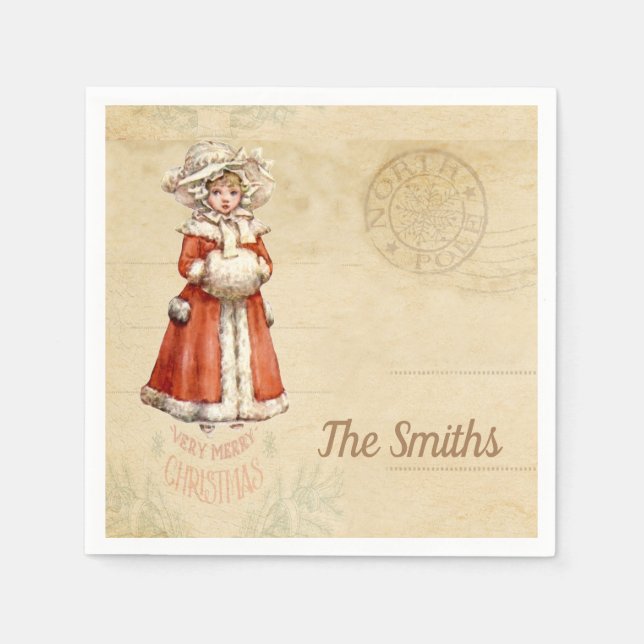 Serviette En Papier Petit Caroleur victorien Noël personnalisé (Devant)