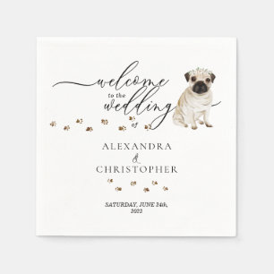 Serviette En Papier Petit chien Carlin Bienvenue au mariage