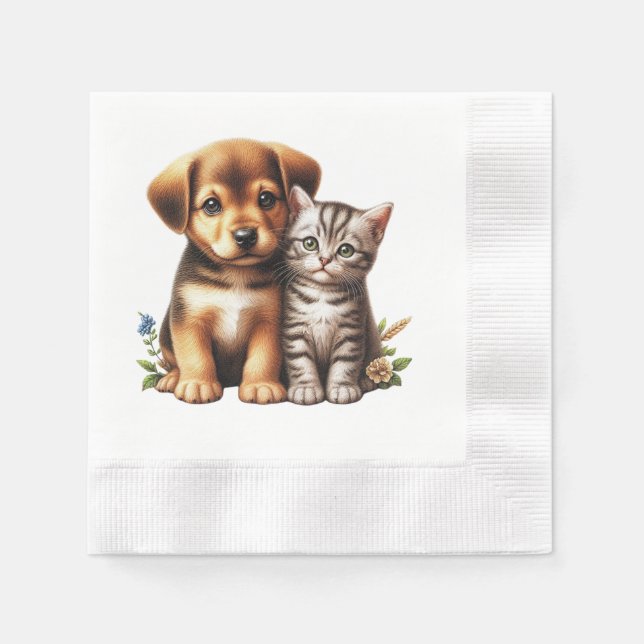 Serviette En Papier Petit chiot/chaton (Devant)