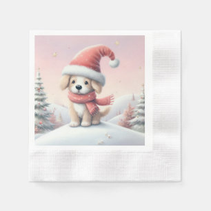 Serviette En Papier Petit chiot de Noël en chapeau santa