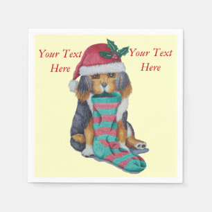 Serviette En Papier petit chiot noir et brun vêtu pour Noël