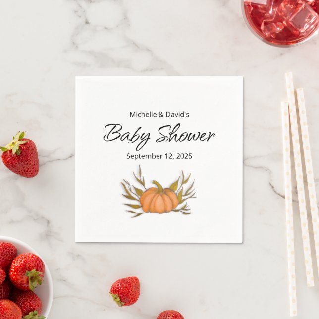 Serviette En Papier Petit Citrouille Automne Baby shower neutre genre (En situation)