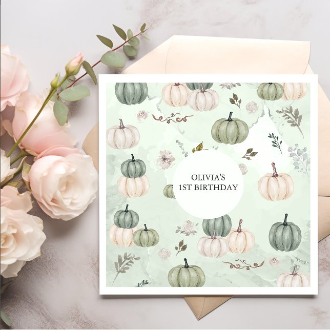 Serviette En Papier Petit Citrouille Automne Vert anniversaire (Créateur téléchargé)