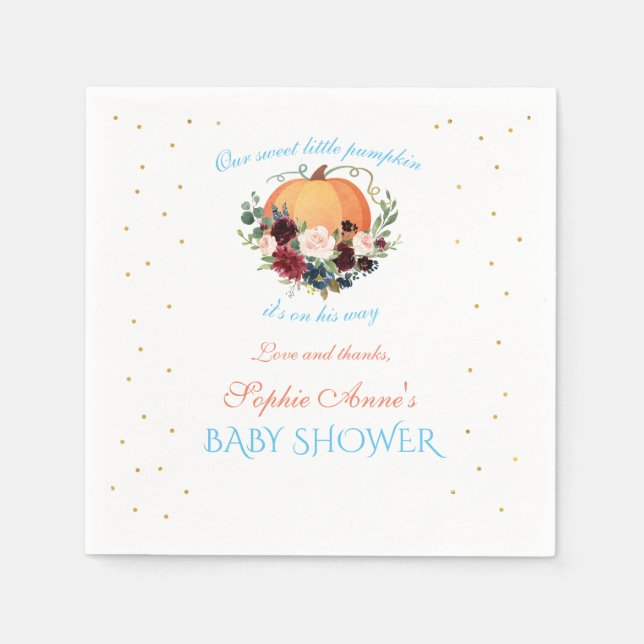 Serviette En Papier Petit Citrouille Baby shower floral Bourgogne (Devant)