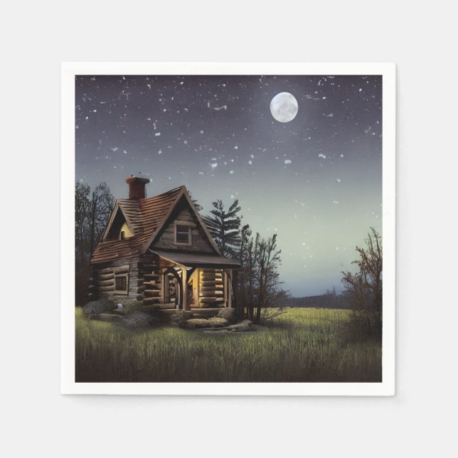 Serviette En Papier Petit Cottage Au Lune (Devant)