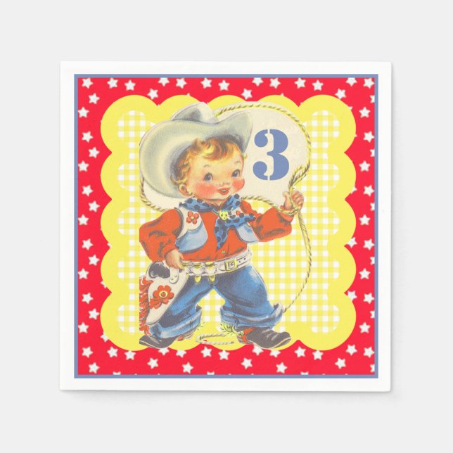 Serviette En Papier Petit Cowboy Occidental Avec Corde Naples Annivers (Devant)