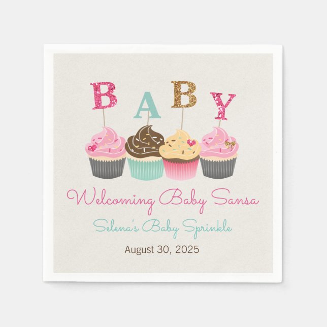 Serviette En Papier Petit Cupcake Baby Sprinkel ou Baby shower (Devant)