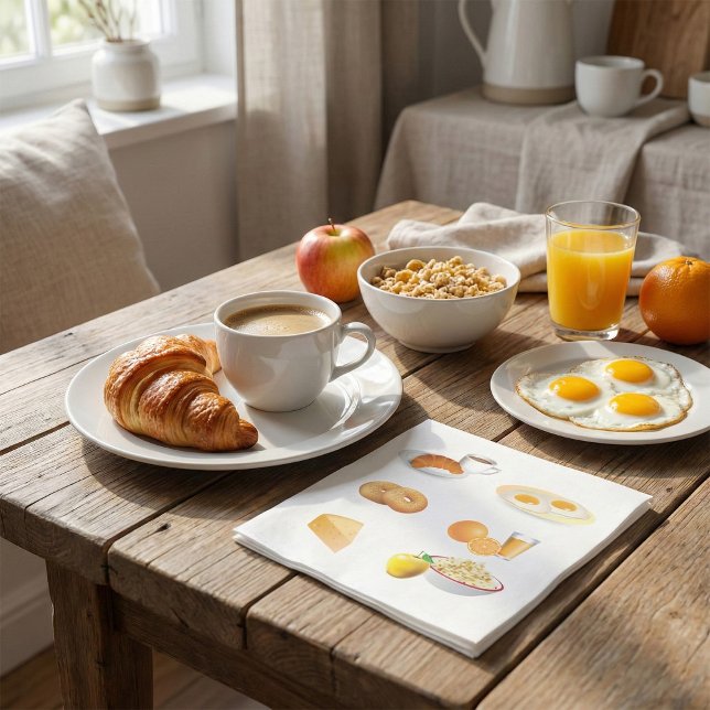 Serviette En Papier Petit Déjeuner Café, Croissant, Oeufs, Bagels (Créateur téléchargé)