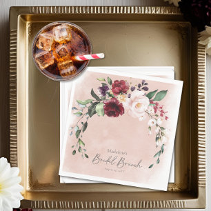 Serviette En Papier Petit-déjeuner de mariage avec des roses bordeaux 