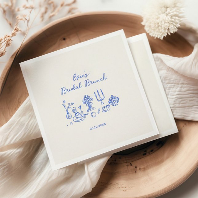 Serviette En Papier Petit Déjeuner Mariée Bleu Dessiné à la Main (Créateur téléchargé)