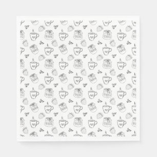 Serviette En Papier Petit déjeuner Motif noir blanc Doodle Main tiré