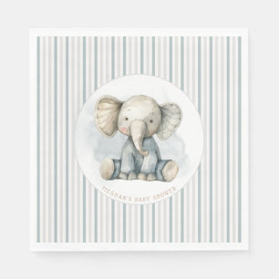 Serviette En Papier Petit Eléphant d'arachide Baby shower bleu rayé