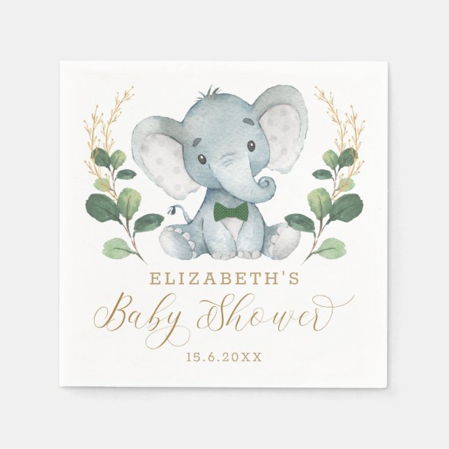 Serviette En Papier Petit éléphant petit Baby shower de verdure (Devant)