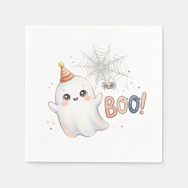 Serviette En Papier Petit fantôme adorable effrayant. Hou ! (Devant)