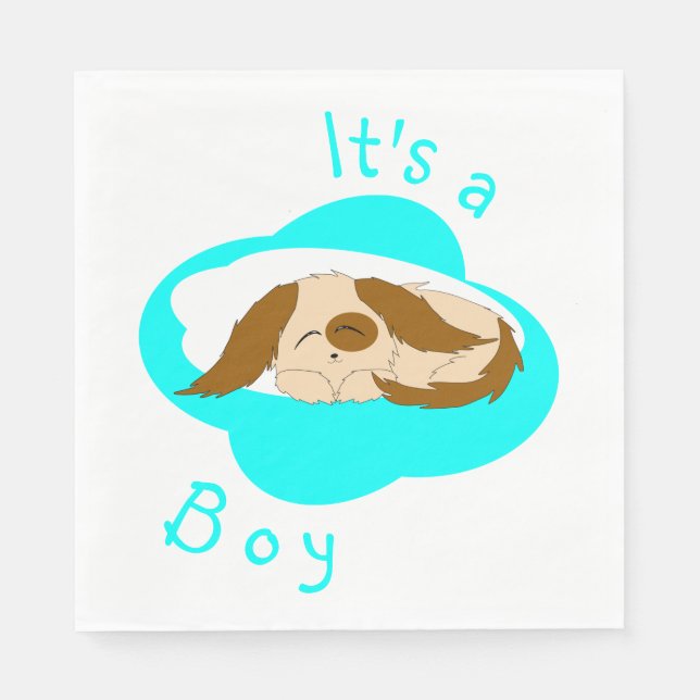 Serviette En Papier Petit garçon mignon Baby shower chien chiot dorman (Devant)