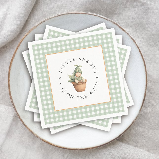 Serviette En Papier Petit germe sage vert gingham Baby Shower (Créateur téléchargé)