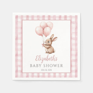 Serviette En Papier Petit Lapin Balloons Rose Baby shower fille