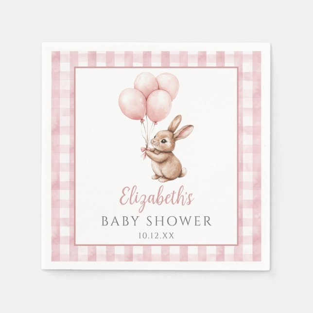 Serviette En Papier Petit Lapin Balloons Rose Baby shower fille (Devant)