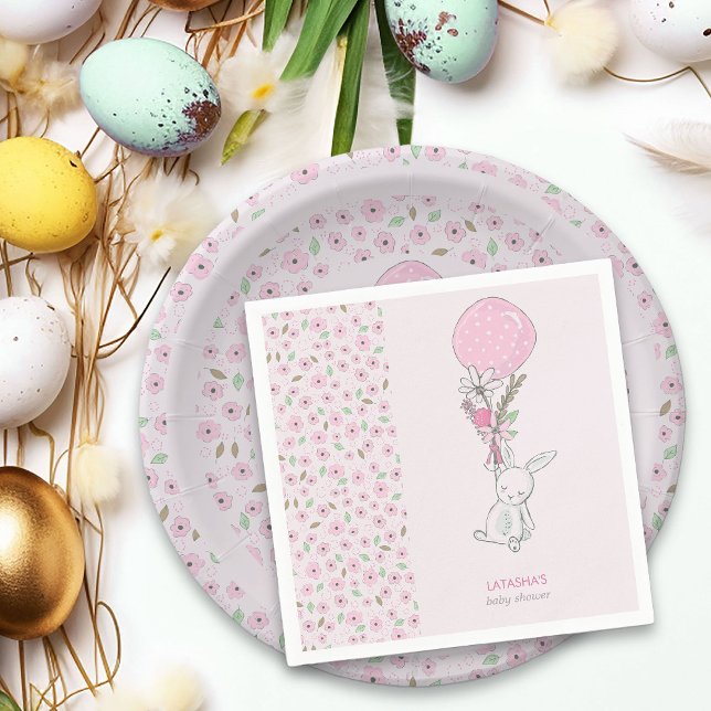 Serviette En Papier Petit lapin et Balloon Girl Baby shower rose (Girl Baby Shower Napkins from my Little Bunny & Balloon Baby Shower collection)
