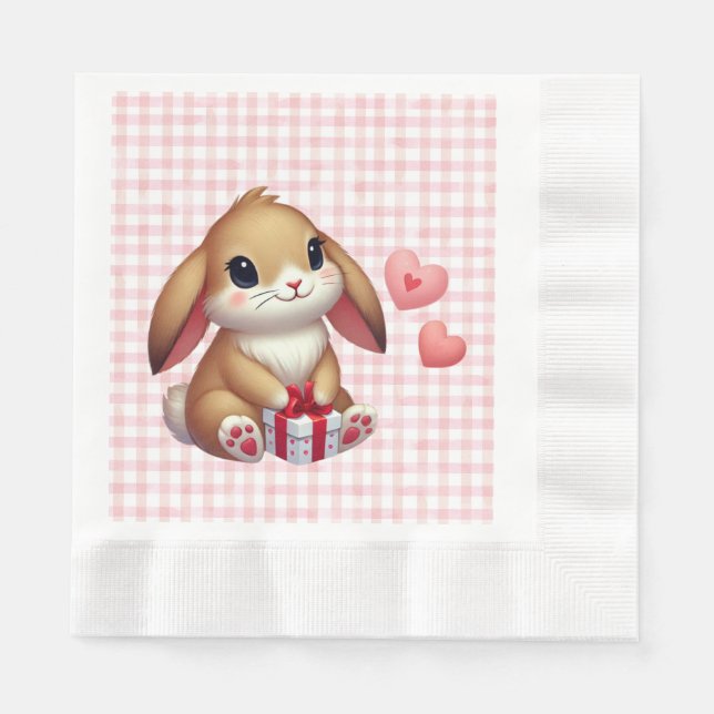 Serviette En Papier Petit lapin lapin lapin de la Saint-Valentin (Devant)
