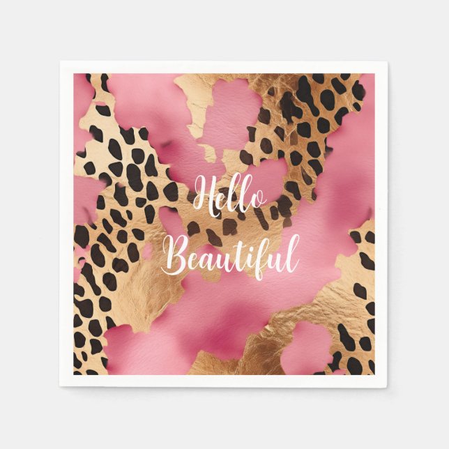 Serviette En Papier Petit léopard rose or (Devant)