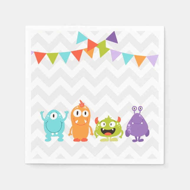 Serviette En Papier Petit monstre Anniversaire Papier Napkin Garçon Ba (Devant)