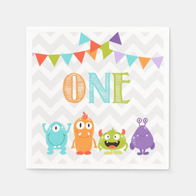 Serviette En Papier Petit monstre Premier Anniversaire Papier Napkin G (Devant)