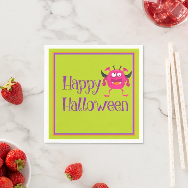 Serviette En Papier Petit Monstre Rose Halloween amusants enfants (En situation)