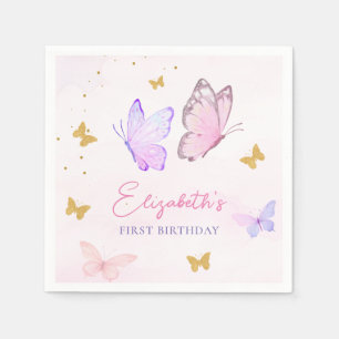 Serviette En Papier Petit Papillon rose violet or fille Anniversaire