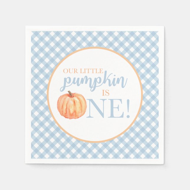Serviette En Papier Petit pastel Citrouille bleu plaid premier anniver (Devant)