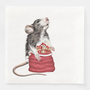 Serviette En Papier Petit rat de Noël festif