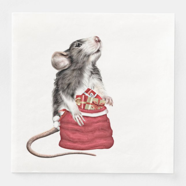 Serviette En Papier Petit rat de Noël festif (Devant)