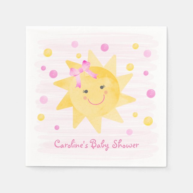 Serviette En Papier Petit rayon de soleil Baby shower jaune rose (Devant)