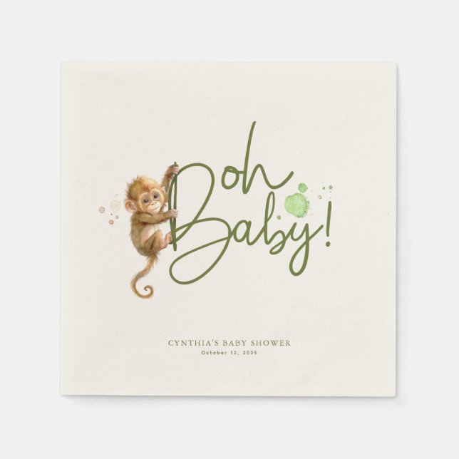 Serviette En Papier Petit singe mignonne Jungle Baby shower Safari (Devant)