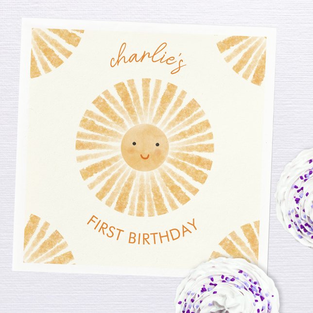 Serviette En Papier Petit soleil premier anniversaire Personnalisé (Personalized happy sunshine first birthday party paper napkin)